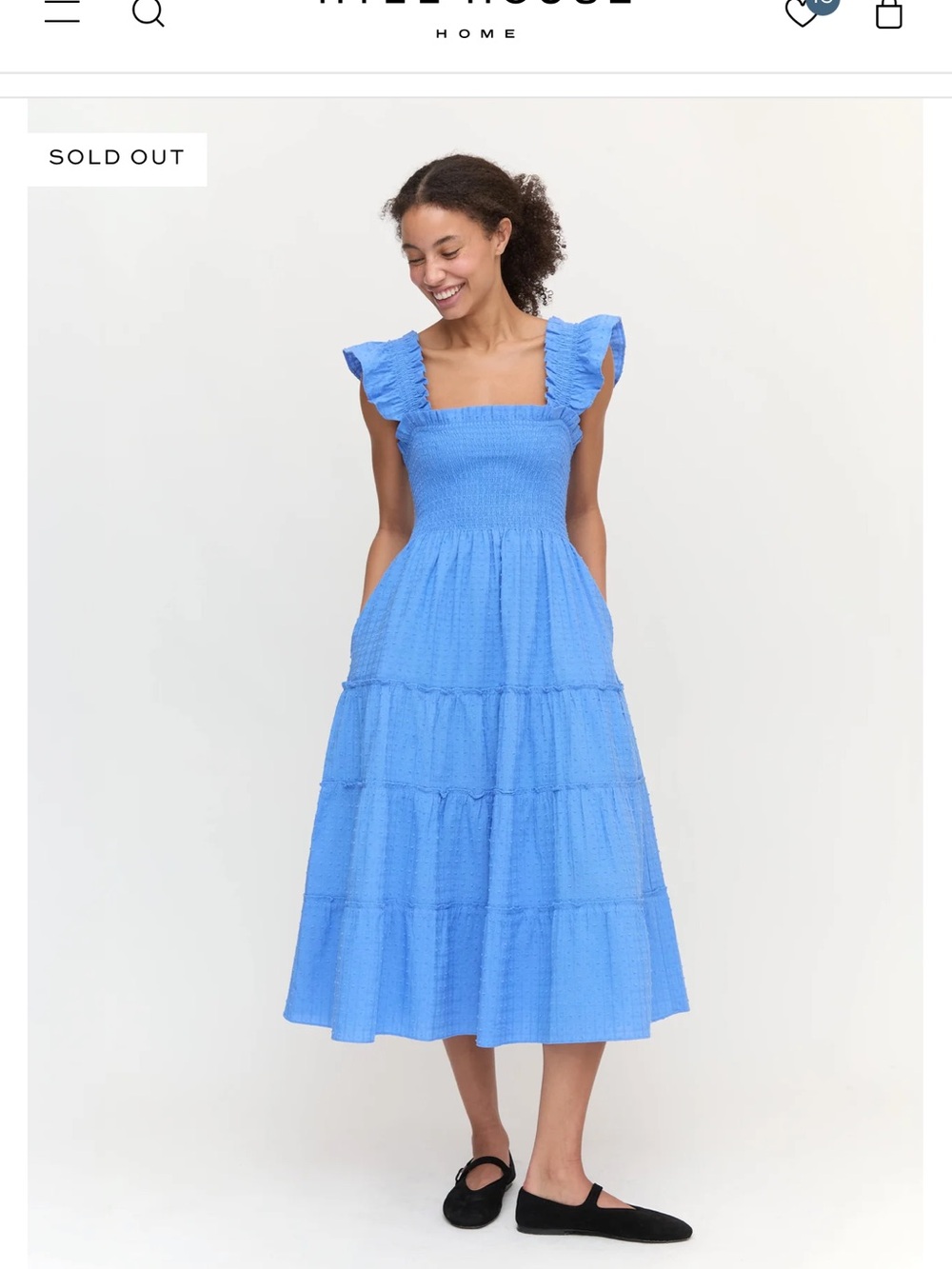 Hill House Blue Ruffle-Shoulder Midi Dress